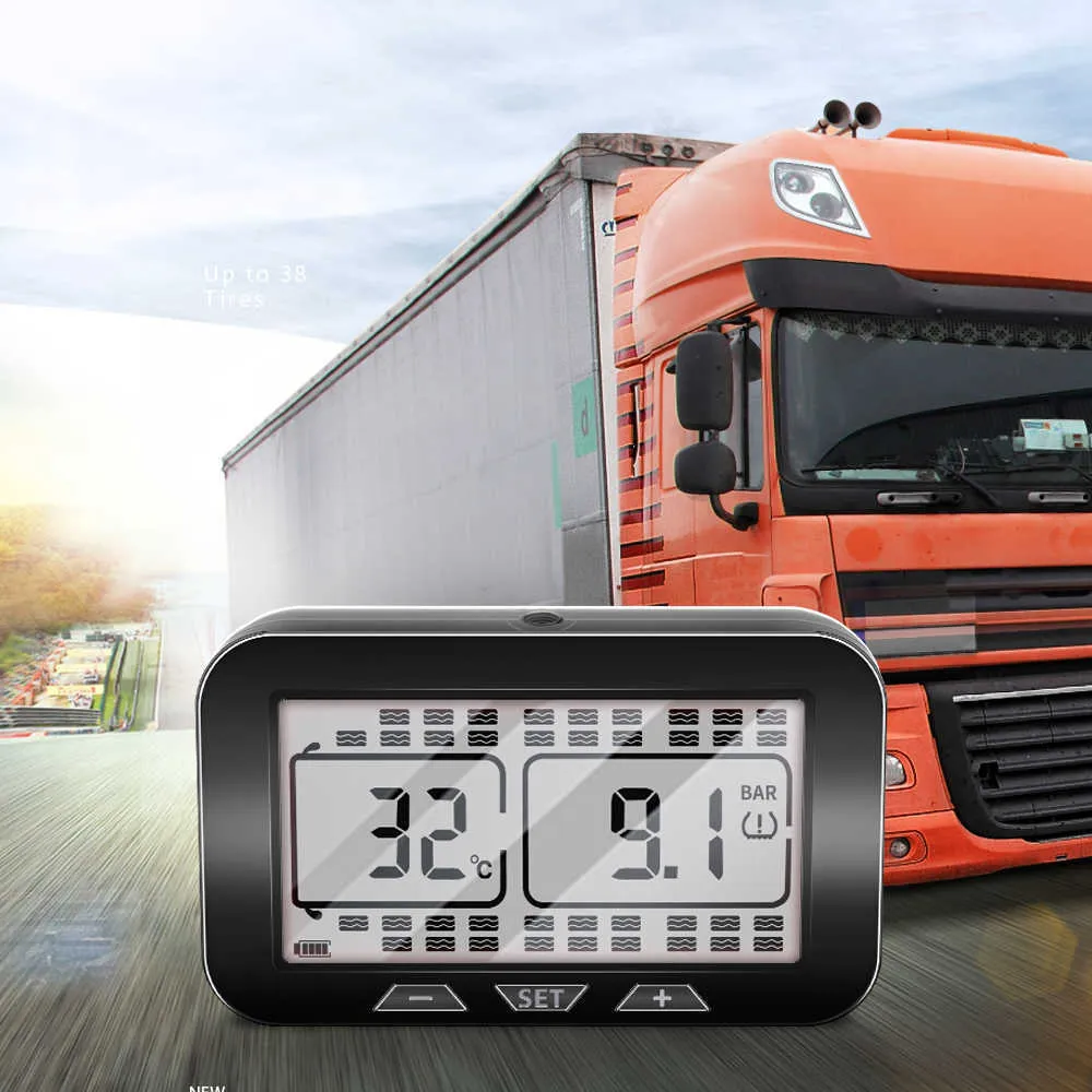 Trucks Solar Power TPMS Car Eighteen Tires Pressure Alarm 24 Hour Monitor Auto Security System Tyre Pressure Temperature Warning