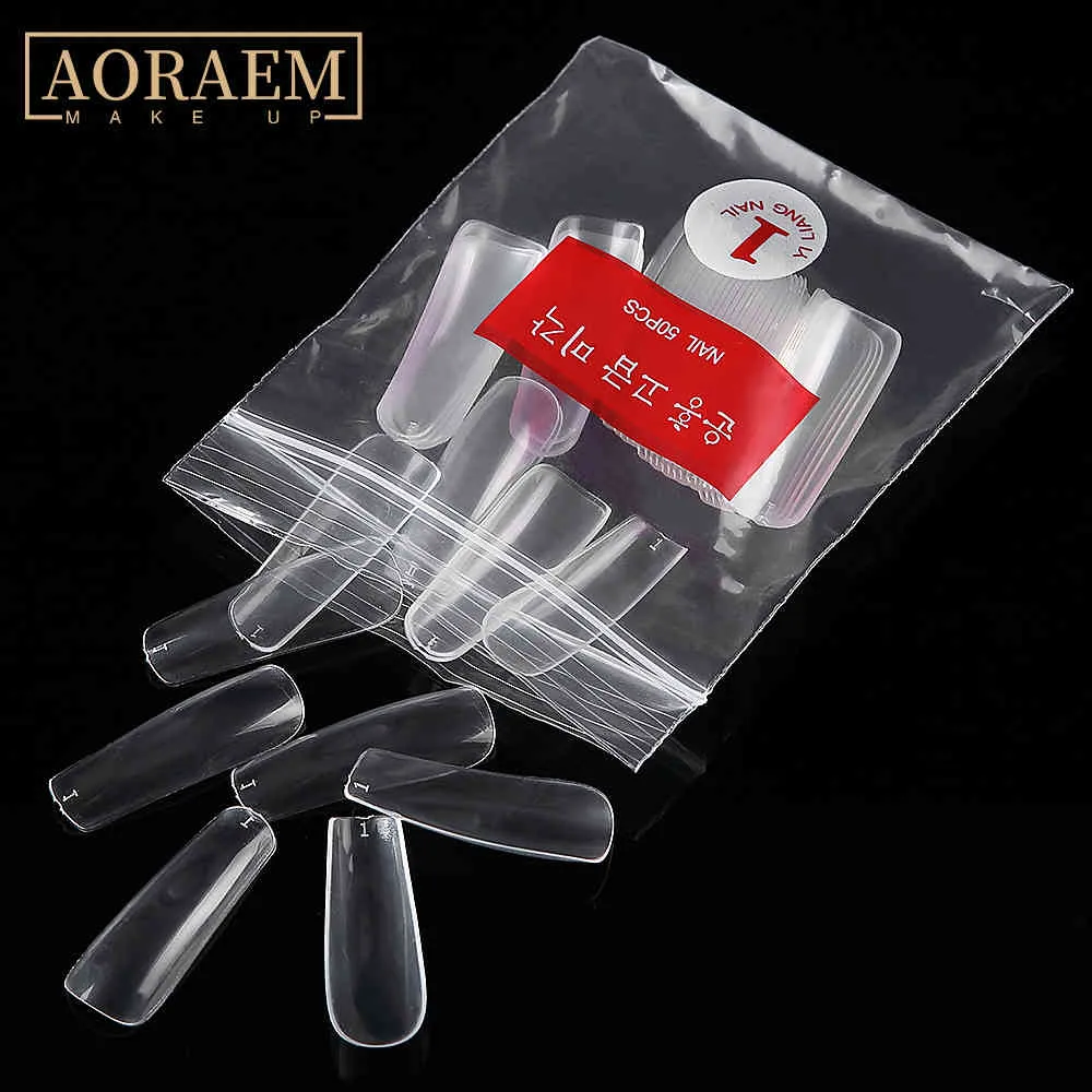 Aoraem con borsa Long Quadrato Ballerina Falso Natural Clear False Nails Tip Segui unghie artificiali Tips Art Coffin Extension
