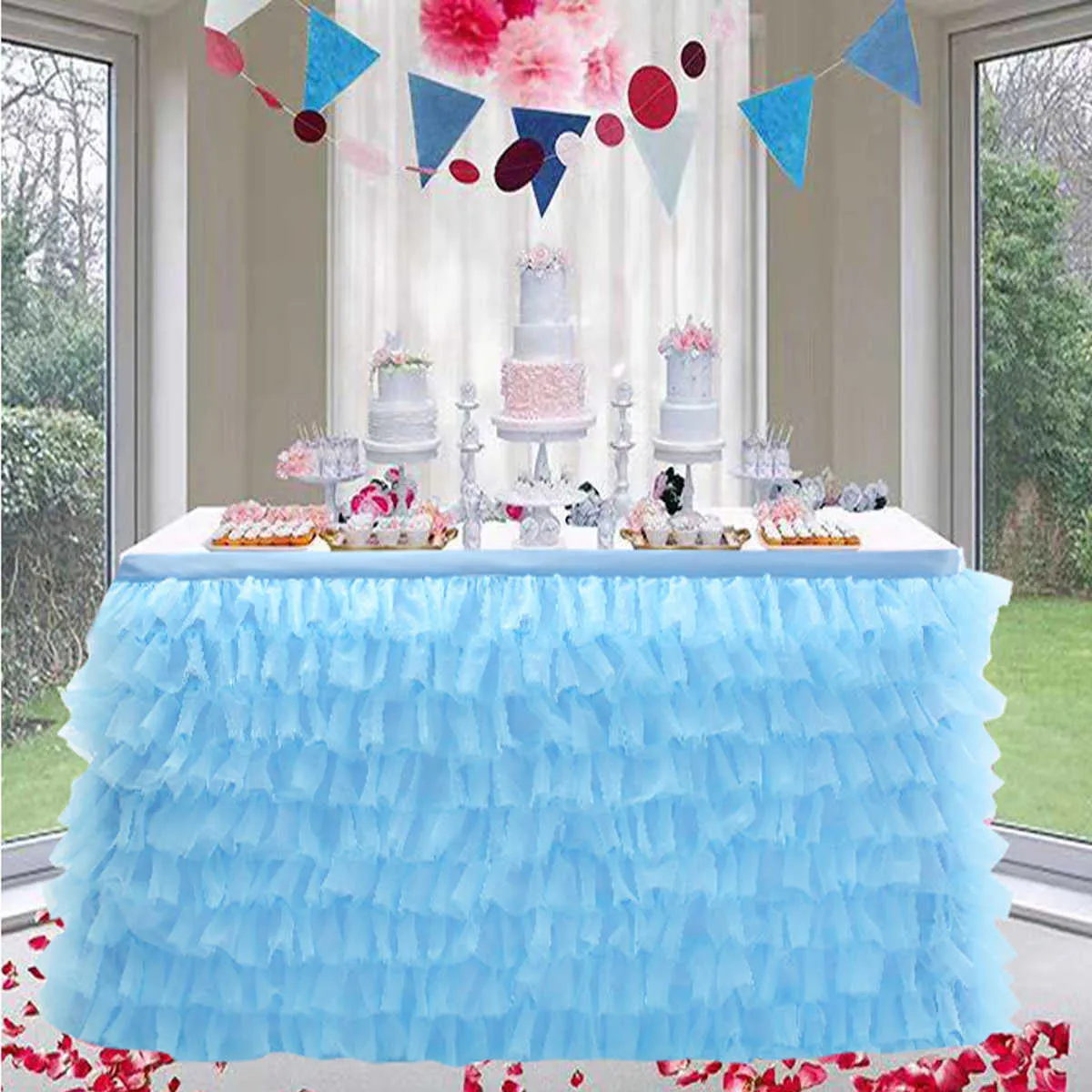 Jupe de Table Tutu en Tulle, nappe à 5 niveaux, tissu Organza Patchwork fait à la main, décoration de mariage, anniversaire, réception-cadeau pour bébé