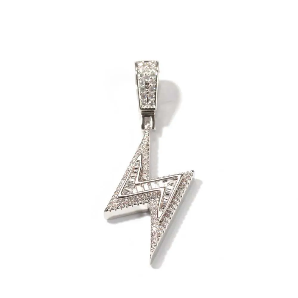 UWIN Silver Color Iced Bolt Necklaces Fashion CZ Pendant Lightning Pendants Jewelry Mens Hiphop Chains Drop 2109296352938