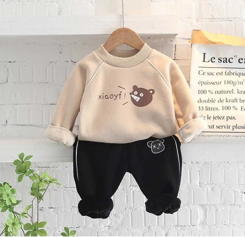 Enfant en bas âge bébé enfants survêtements décontractés garçons filles dessin animé épais sweats à capuche + pantalons ensembles tenues hiver enfants vêtements ensemble G1023