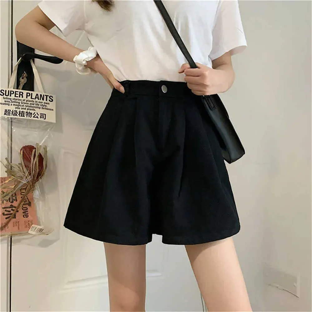 Casual massief breed poot losse katoenen shorts vrouwen zomer elegante hoge taille korte broek Koreaanse harajuku zoete meid streetwear 210619