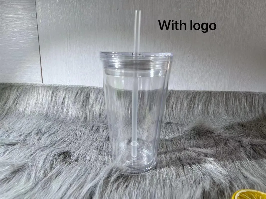 Mugs 2021 Flat Lid 470ml 473ml 480ml 16oz Clear Plastic Double Wall Tumbler With Straw Logo Black Green269H