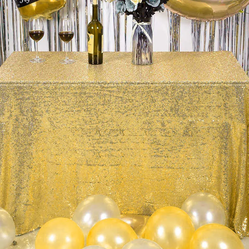 180x120cm 골드 실버 스팽글 폴리 에스터 식탁보 반짝이 테이블 헝겊 커버 결혼식 장식 파티 연회 홈 공급 210724