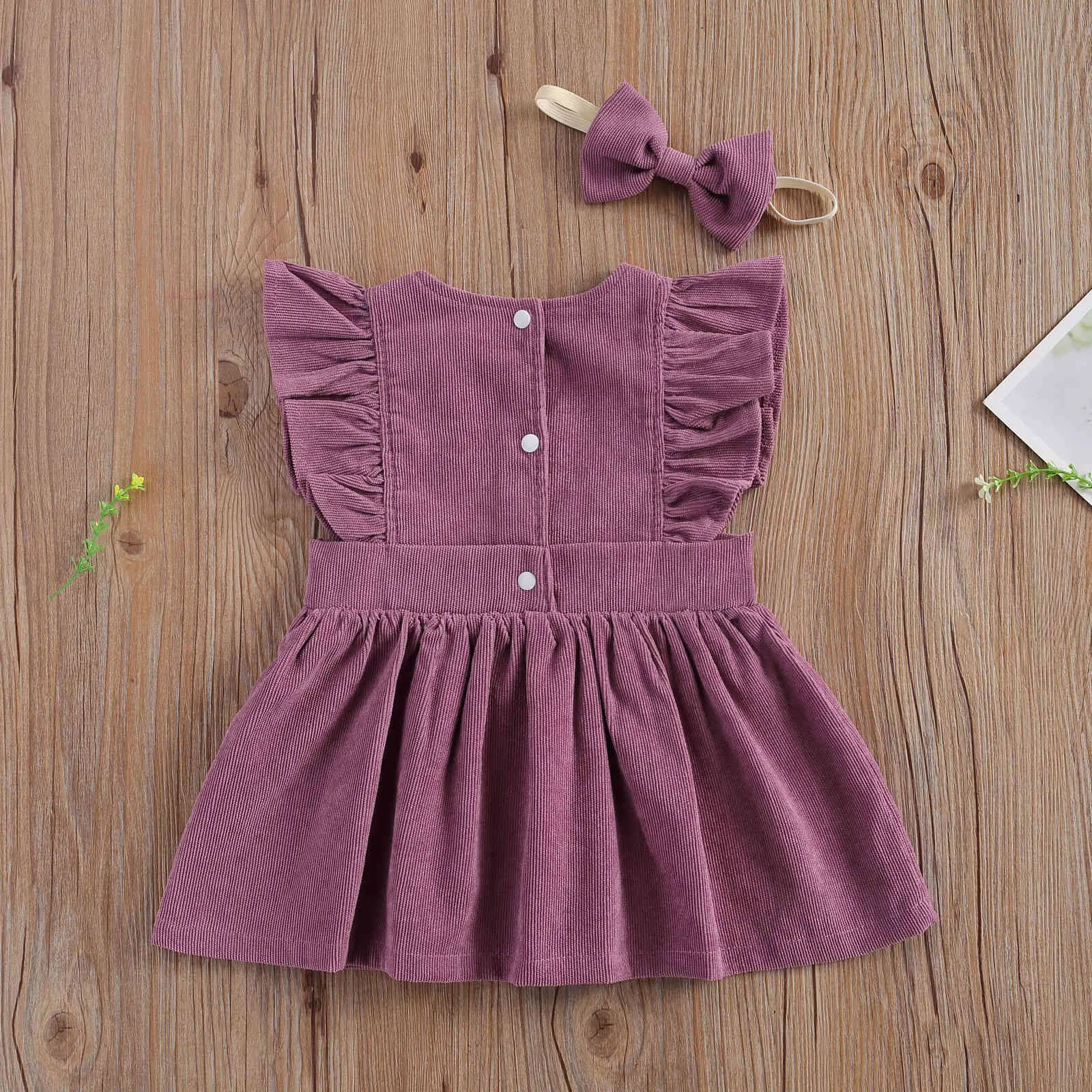 1-6Y zomer vintage peuter kind kind baby meisje jurk ruches corduroy a lijn jurken voor meisjes kostuums 210515