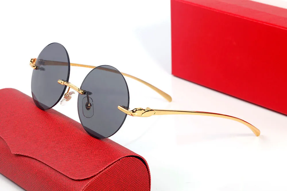 moda occhiali da sole oversize tondi in metallo uomo donna designer occhiali in legno testa di leopardo 2021 lega di qualità ovale Multi con box267G
