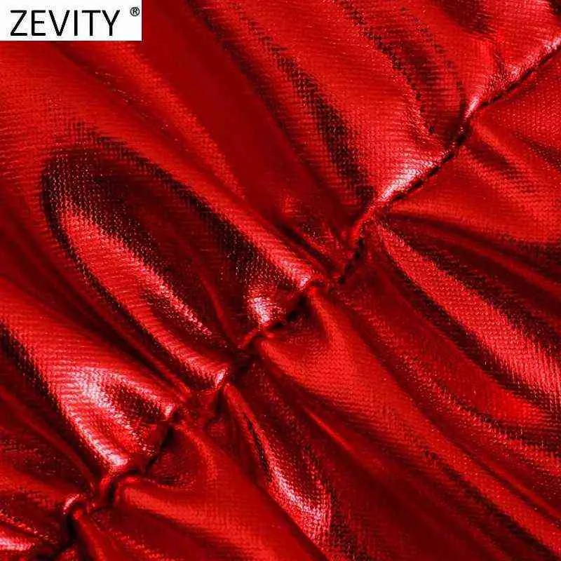 ZEVITY Frauen Mode Helle Elastische Feste Rote Dünne Mini Kleid Weibliche Chic Falten Puff Sleeve V-ausschnitt Marke Party Vestidos DS9089 Y1204