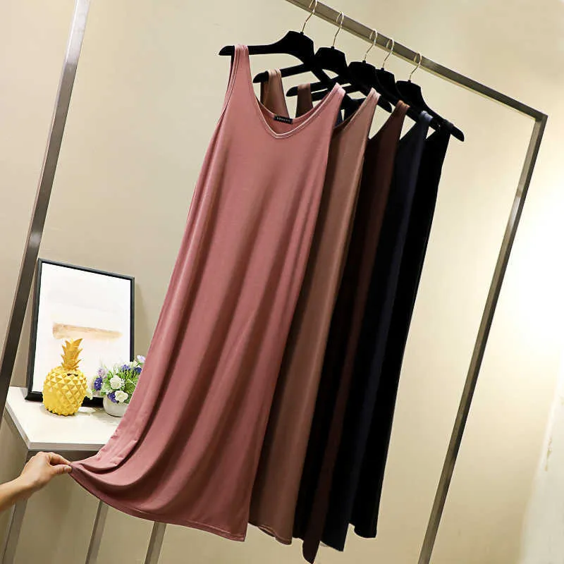 style base camisole dress Summer ladies long plus size solid color slim dress W9123 210526