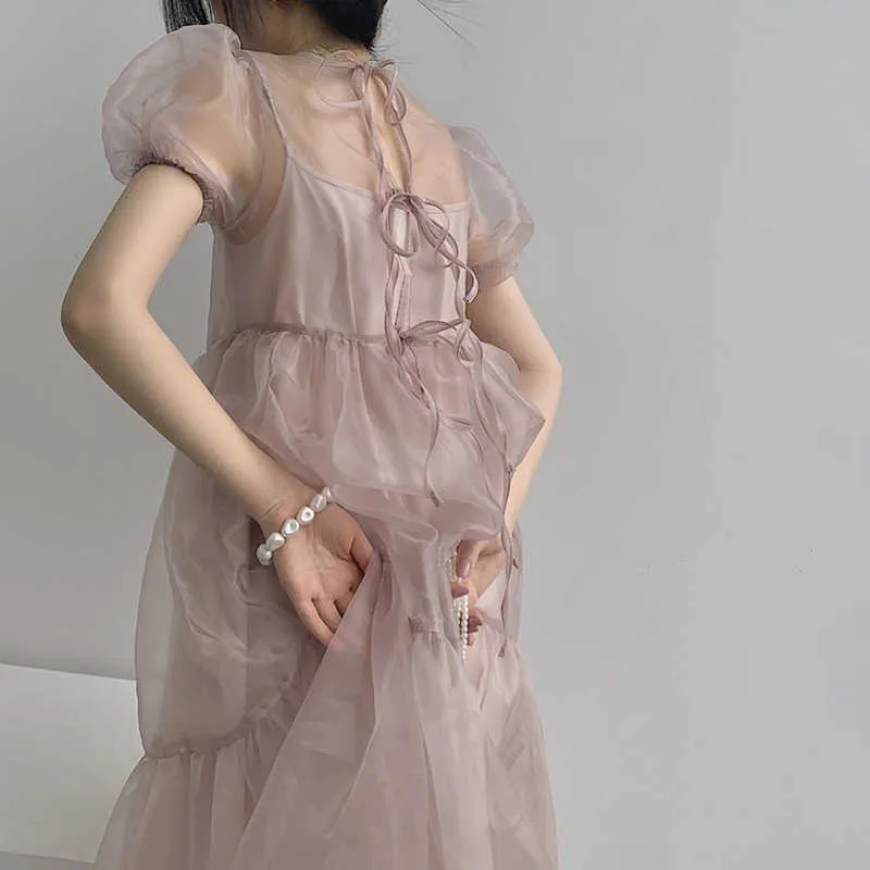 [Deat]夏のファッションAラインソリッドカラー半袖ビーズ膝丈ラウンドネックエレガントなドレス女性13Q564 210527