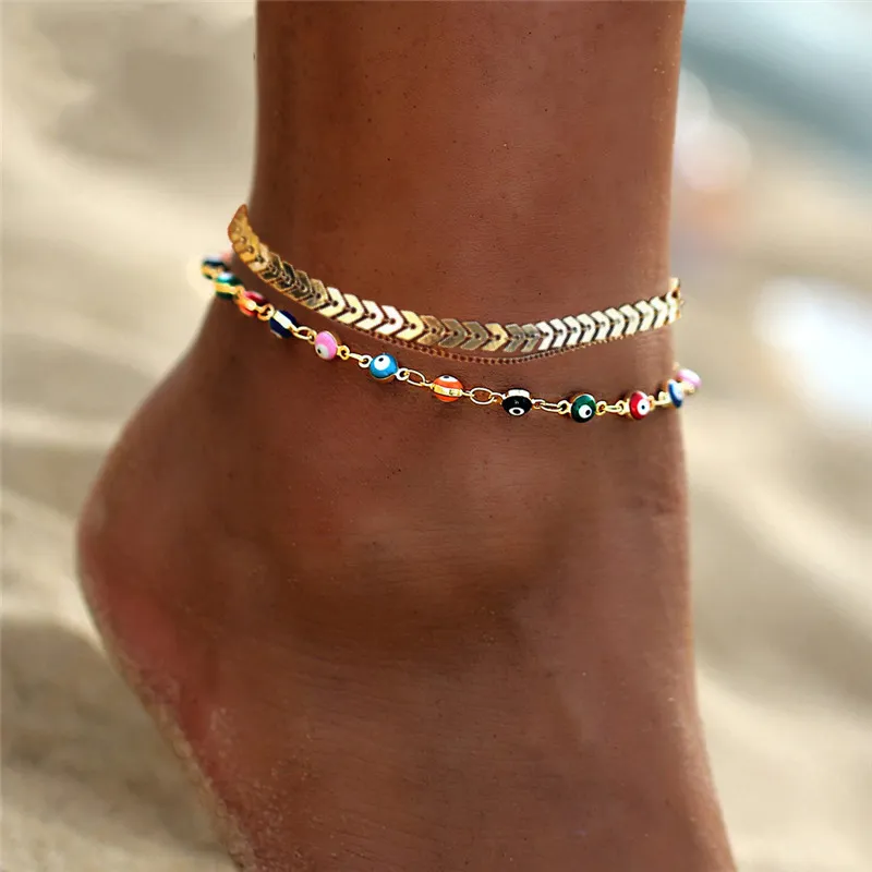 Bracelets de cheville bohème colorés en perles pour femmes, couleur or, océan, plage, chaîne de pied, bijoux d'été, 2021