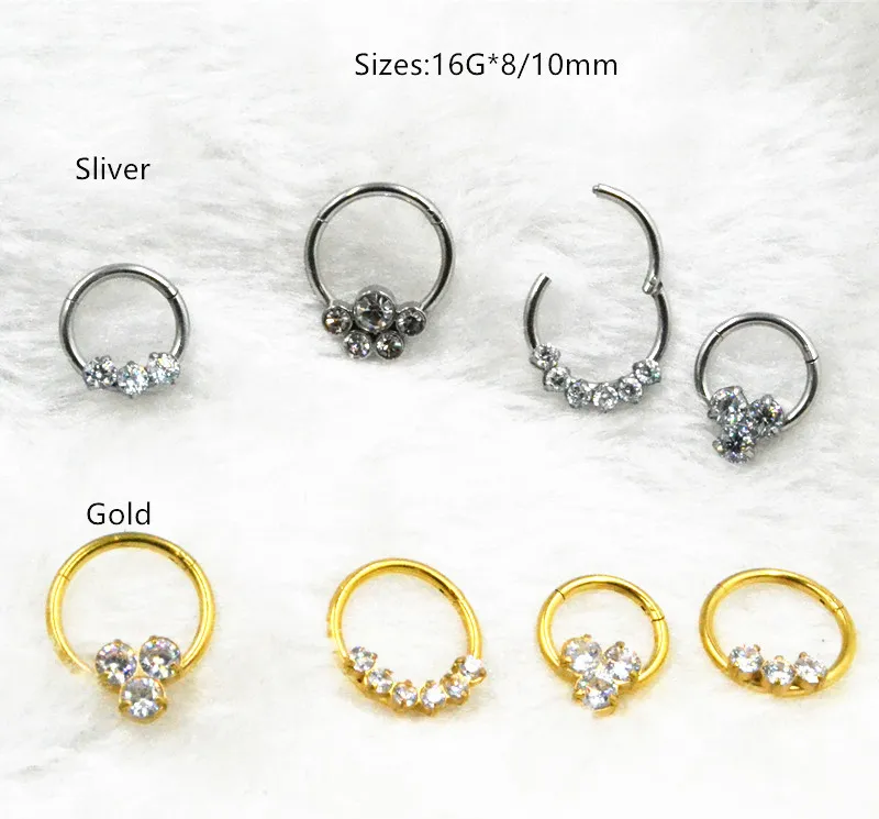 16G All Surgical Steel Seamless Hinged Segment Ring Septum Clicker Cartilage Gems Nose Ear Diath Helix Hoop Rings
