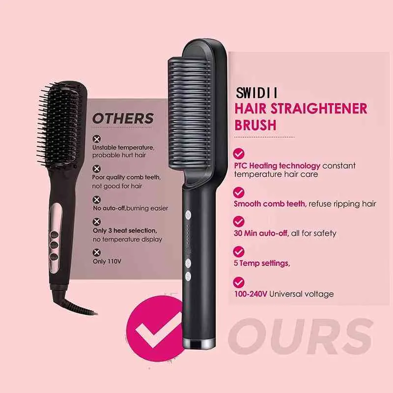 Straightening Heating Combs Men Beard Hair Straightener Ceramic Curler Professional Heated Comb Electric Hair Brush Straightener 28461958