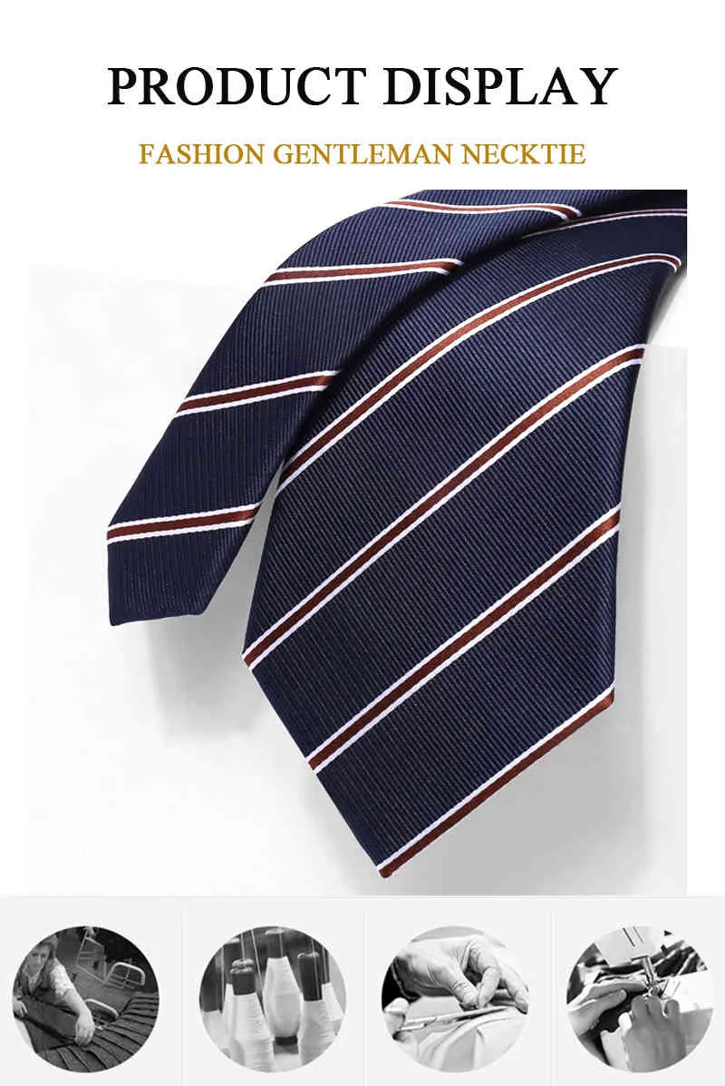 Cravate rayée bleu marine pour hommes marque Designer 8CM mariage affaires mode luxe robe costume soie Polyester cravate avec boîte-cadeau
