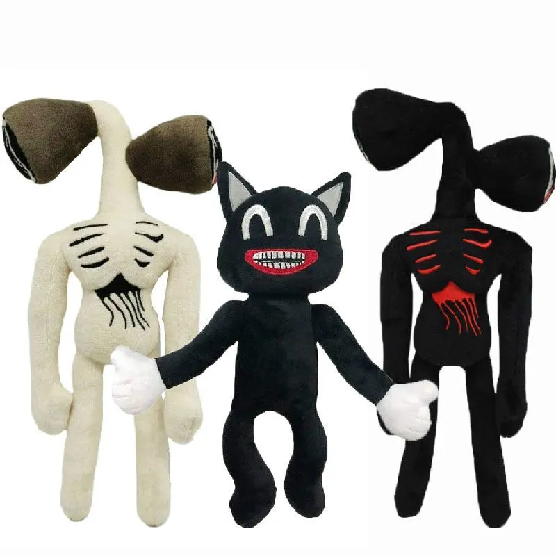 Muñecos de peluche con cabeza de sirena de 35cm para niños, juguetes de peluche de gato de dibujos animados con estampado negro de Kawai Sirenhead, regalos de cumpleaños