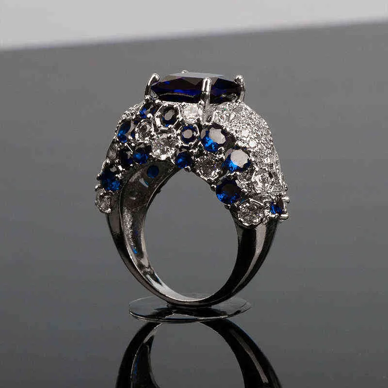 Cellacity Classic Silver 925 Ring For Charm Women With Oval Blue Sapphire Gemstones Fingle Fine Jewerly Wholesale Size 6-10 211217