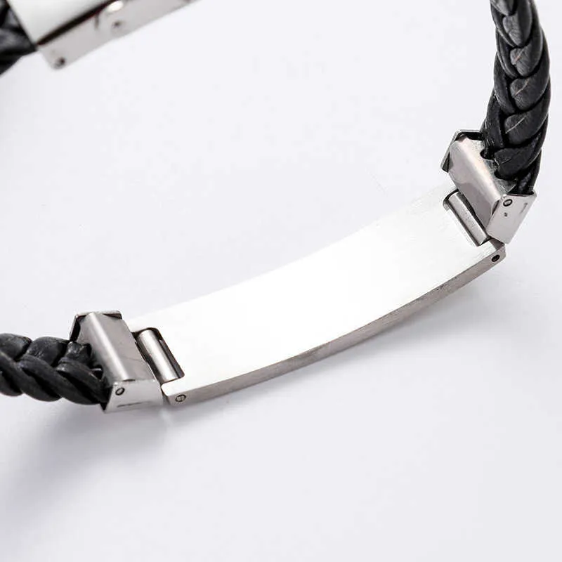 Stainless Steel Blank Id Tags Leather Bangles for Engrave Leather Braid Bracelet with Metal Plate Whole Q07203331849