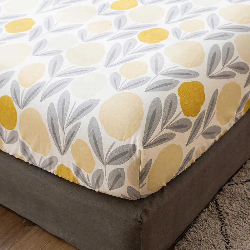 100% coton Linge de lit Queen / King Size Drap de lit ajusté avec bande élastique Couleur jaune Protège-matelas en coton Double draps 210626