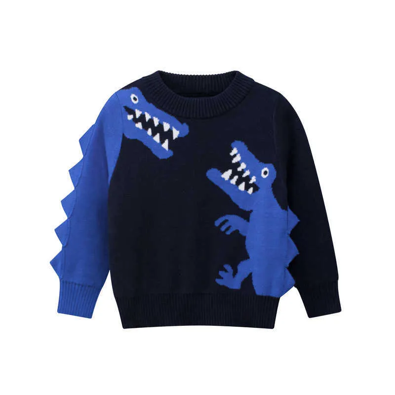 Söt dinosaur Tröjor för pojkar Toddler Stickade slitage Bomull Barnens stickade slitage Pullover Höstkläder för barn Y1024