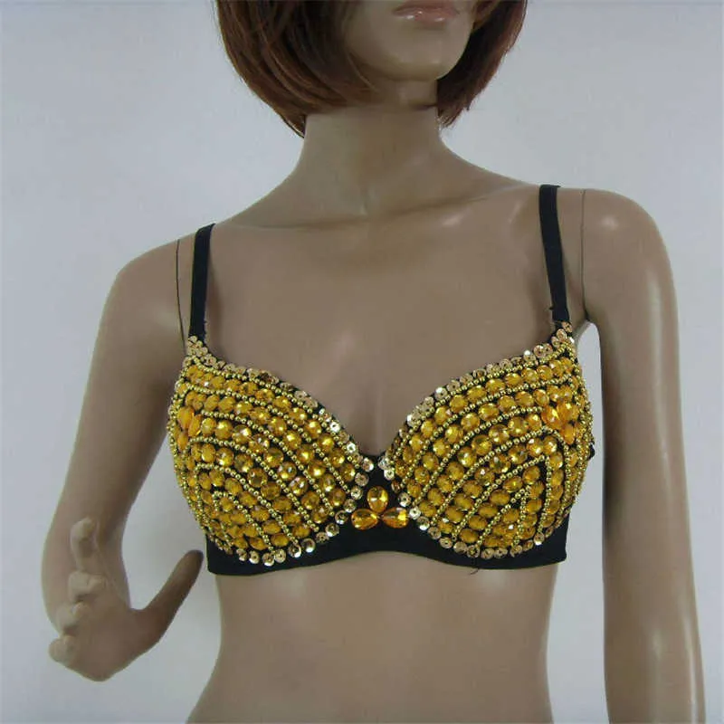 Sexy Bras Kobiety Party 2021 Nowy All-Over Rhinestone Metallic Punk Dance Push Up Bra Klub nocny Kostiumy Bras Bralette Encaje X0726