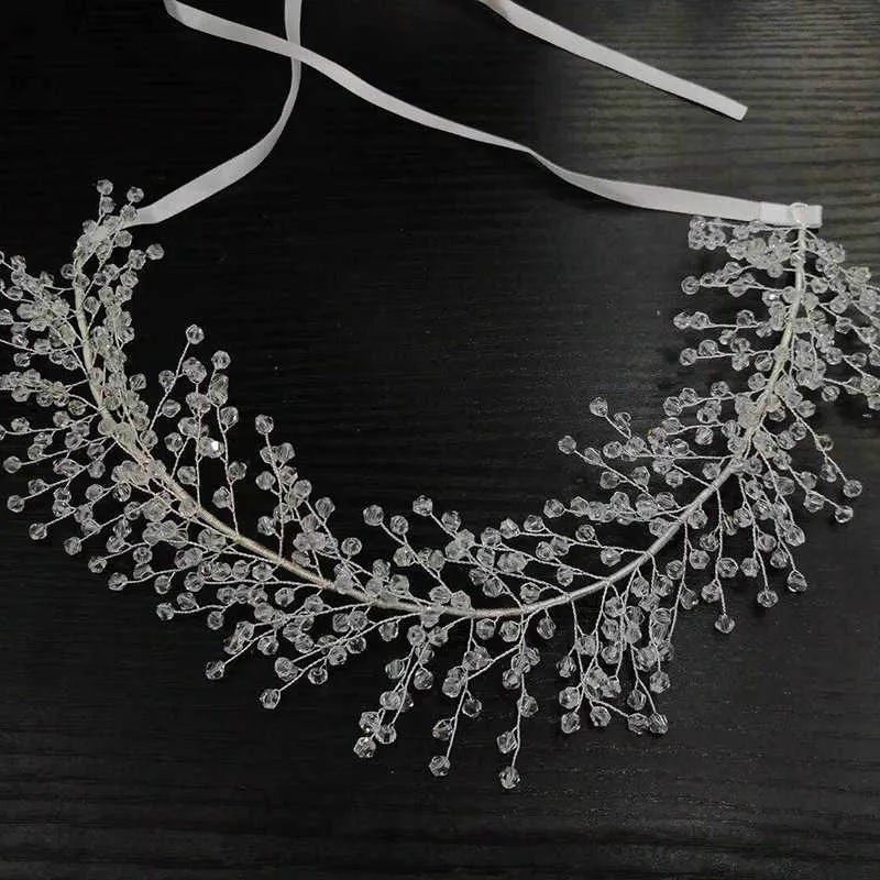Wesele Akcesoria do włosów Kobiety Kryształowe Pearl Headpieces Bridal Satynowy Wstążka Biżuteria Dla Brides Tiaras Korony Opaski X0625
