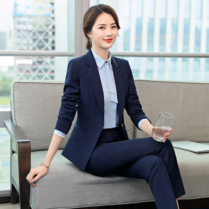 Fashion ladies suits professional wear women's suit Winter Slim Large Size Blazer Female office pants set high quality Two-piece 210527