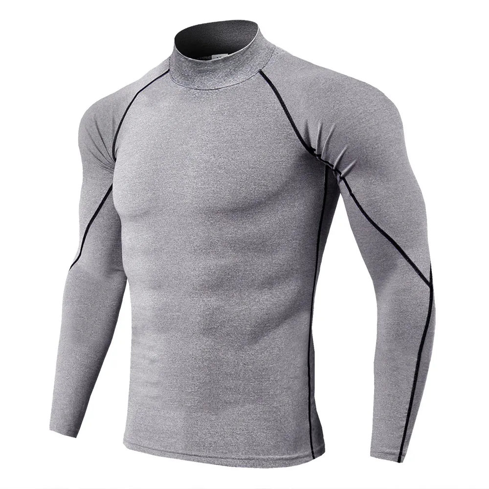 Collo alto Compressione Camicie Uomo Bodybuilding Abbigliamento sportivo T-shirt Manica lunga Top Palestre T Shirt Uomo Fitness Tight Rashgard Y0526