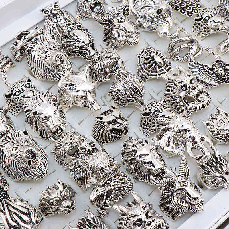 Atacado /lotes mix coruja dragão lobo elefante tigre etc. estilo de jóias antigas de animais vintage para homens 2201137121700