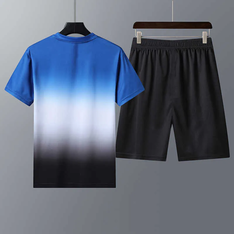 Homens Sportsuits Fitness Dois Peças T-shirt T-shirt Calções Mens Tracksuit Patchwork Casual Moda Track Ternos Brand Torneira Definido Home X0610