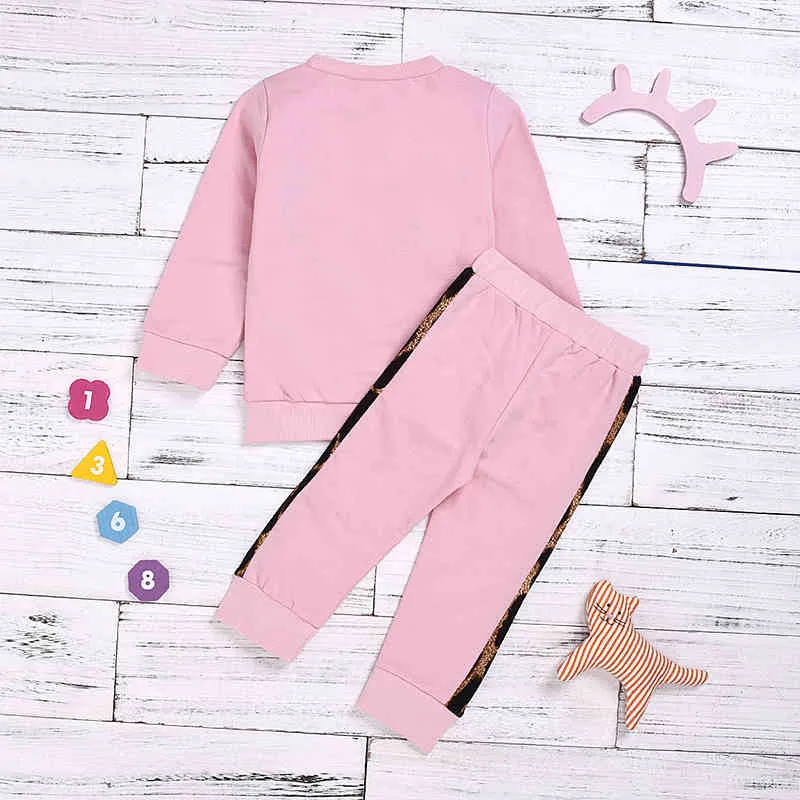 Peuter Baby Herfst Winter Kleding Set Lange Mouwen Luipaard Sweatshirt Tops + Broek 2 Stks Kinderen Outfits Kleding 210515