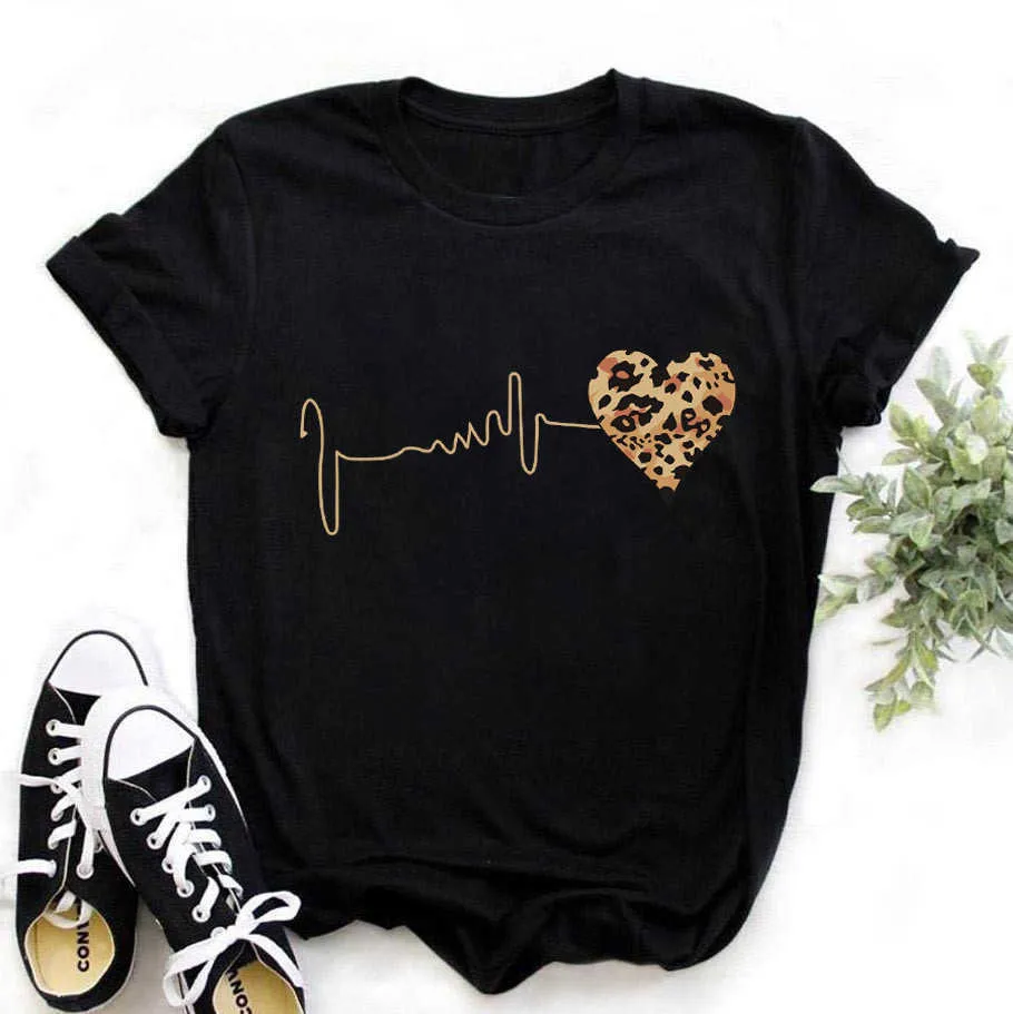 FIXSYS New Women Summer Fashion Short Sleeve Black Tops Tee Female T-Shirts Gesture Heart Print Casual Cotton Girls Clothes X0527