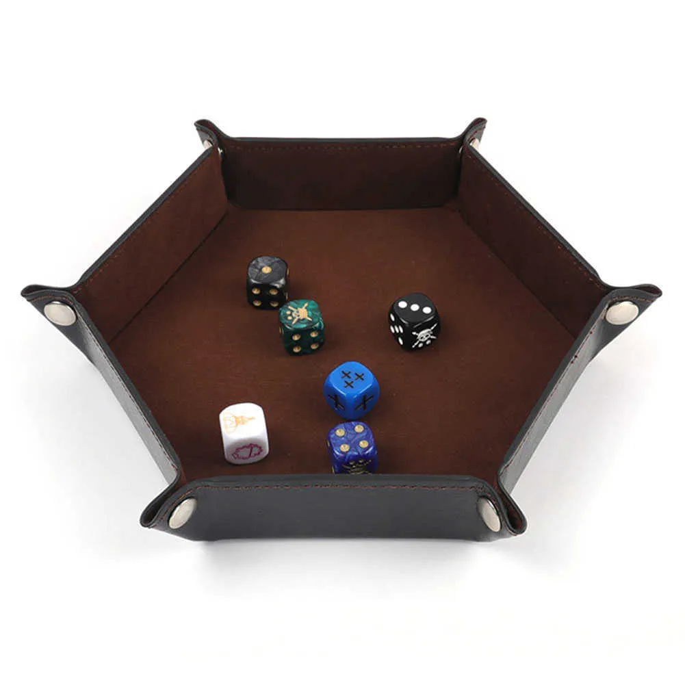 Foldable Dice Game Tray Outdoor Games Accessory PU Leather Folding Hexagon Coin Square Tray Velvet Cloth Dice Plate Desktop Storage Box