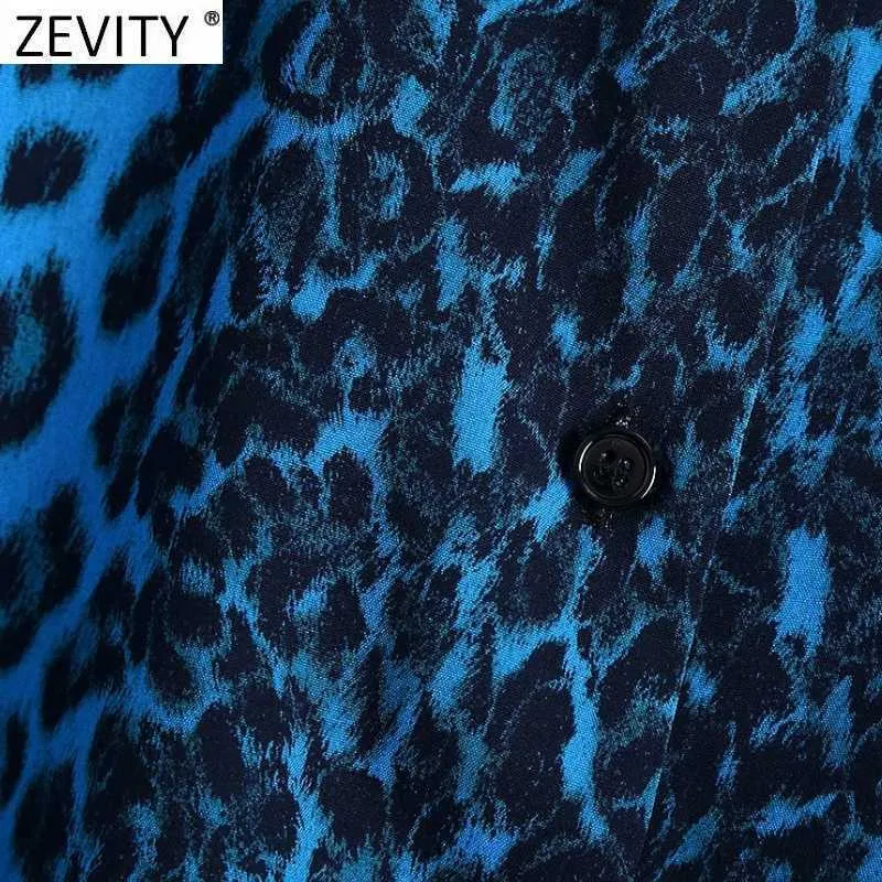 Zeefity Dames Vintage Leopard Print Breasted Smock Blouse Vrouwelijke Lange Mouw Business Kimono Shirts ChiCh BluSas Tops LS7657 210603