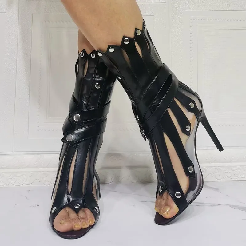 Olomm nouvelles femmes gladiateur sandales Sexy mince talons hauts chaussures bout ouvert noir blanc tenue de club chaussures femmes US grande taille 5-15