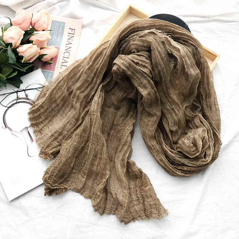 Japanese Style Linen Cotton Tassel Scarf Men For Bufandas Solider Color Spring Autumn Warm Soft Kroean Scarves 211231