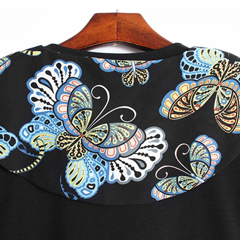 [eam] 여성 블랙 패턴 스플케이션 큰 크기 캐주얼 티셔츠 라운드 넥 하프 슬리브 패션 봄 여름 1dd7771 21512