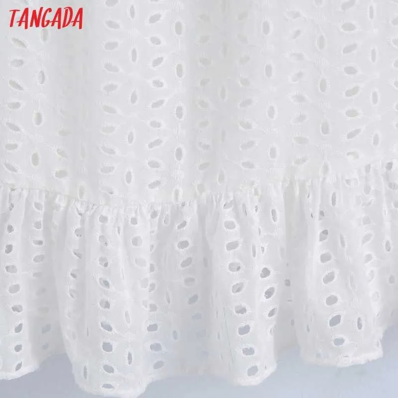 Tangada Frauen Weiß Off Schulter Stickerei Romantische Baumwolle Kleid Puff Kurzarm Frauen Mini Kleider Vestidos 6Z82 210609