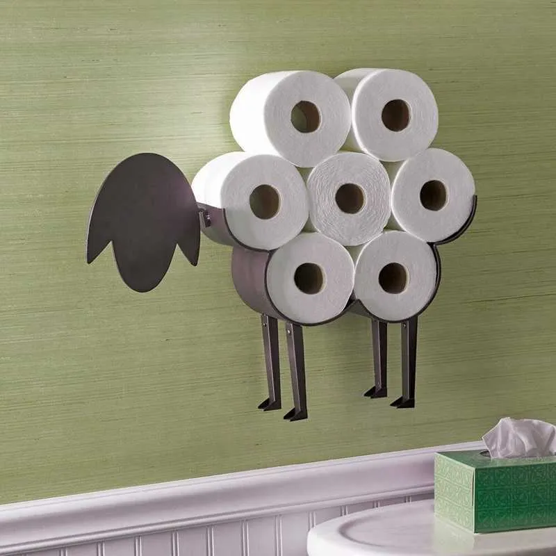 Schapen Badkamer Decoratie Roll Papier Houder Wandmontage Toiletpapier Opslagrek Dier Slaapkamer Tissue Handdoek Organizer Standaard 210705