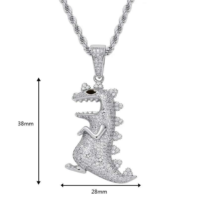 펜던트 목걸이 창조적 인 만화 공룡 아이스 아웃 입방 식 지르콘 목걸이 쿨 힙합 보석 선물 파티 264b