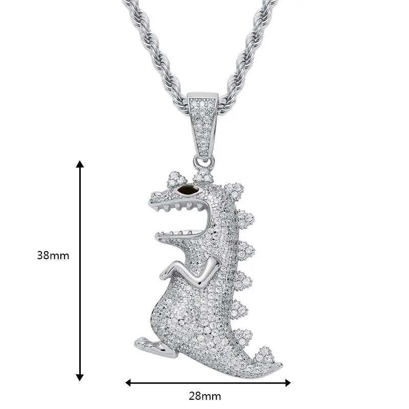 Pendant Necklaces Creative Cartoon Dinosaur Iced Out Cubic Zircon Necklace Cool Hip Hop Jewelry Gift For Men Party226S