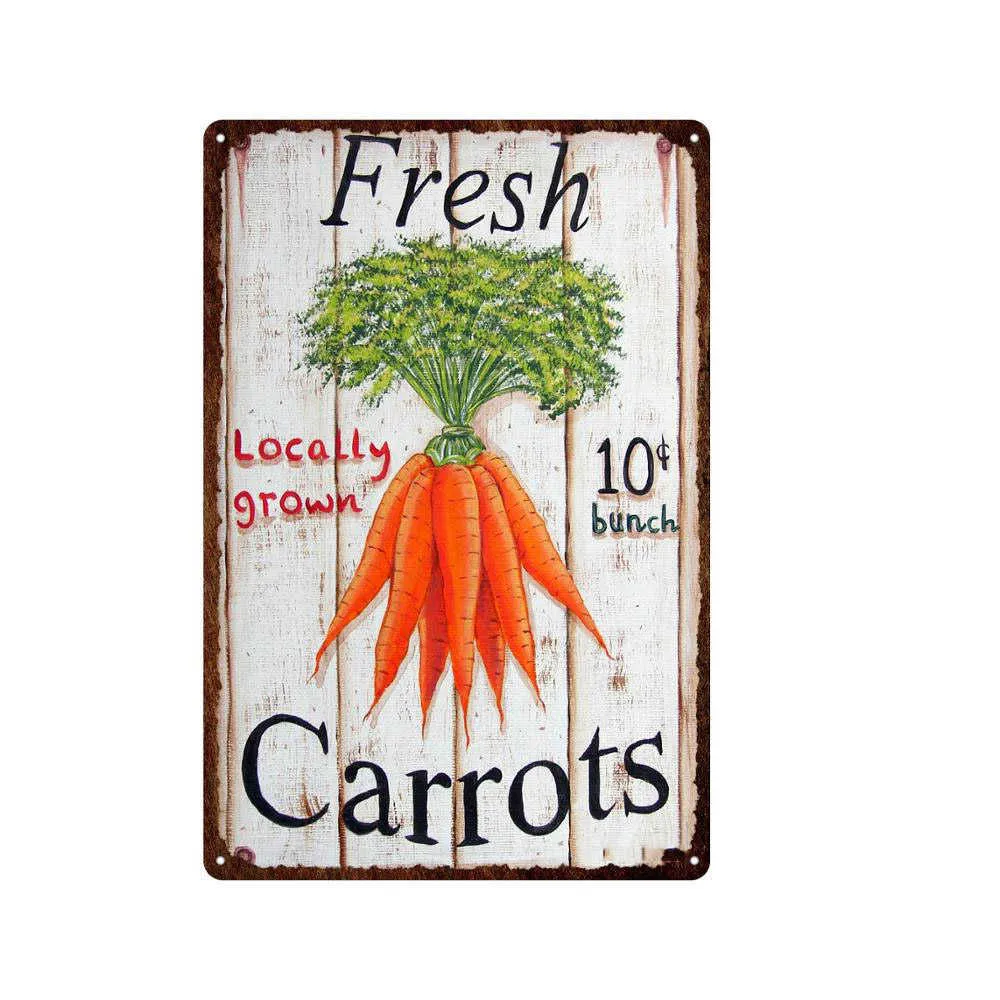 Ferme légumes frais minable métal étain signes fermiers marché croquant carottes vigne mûre Plaque fer peinture mur décor rétro Pub