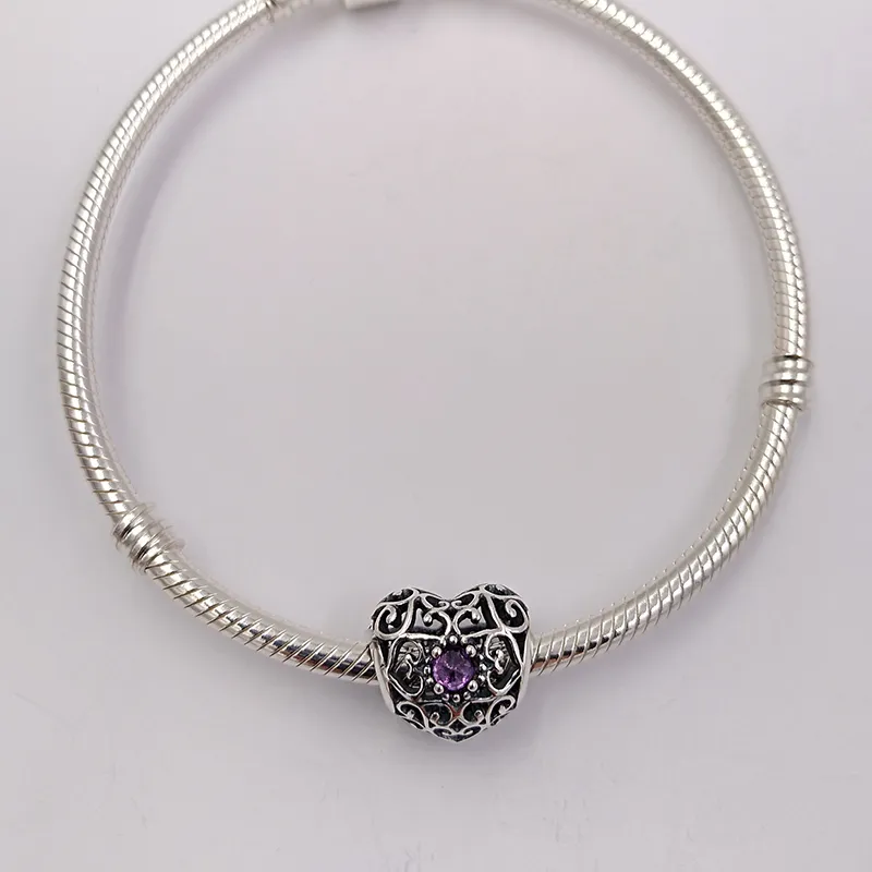 DIY charms pärlor för smycken gör februari hjärta birthstone pandora 925 silver kristall armband kvinnor armband kedja orm vänskap halsband gåvor 791784sam