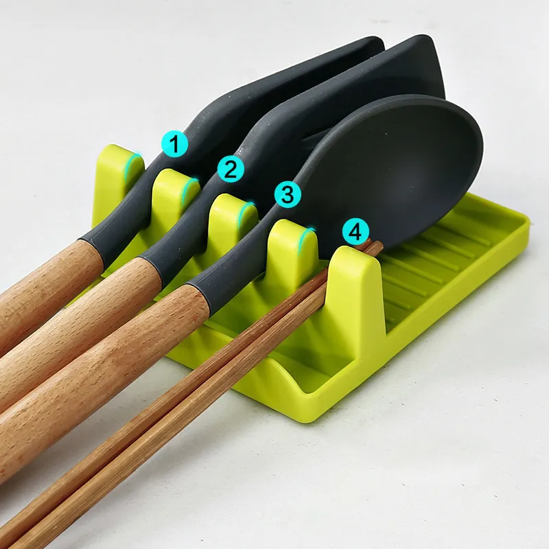 Spoon Spatula Shelf Tool Multifunction Mat Kitchen Utensil Rest Storage Cooking Holder Pad Tools Green White8189858