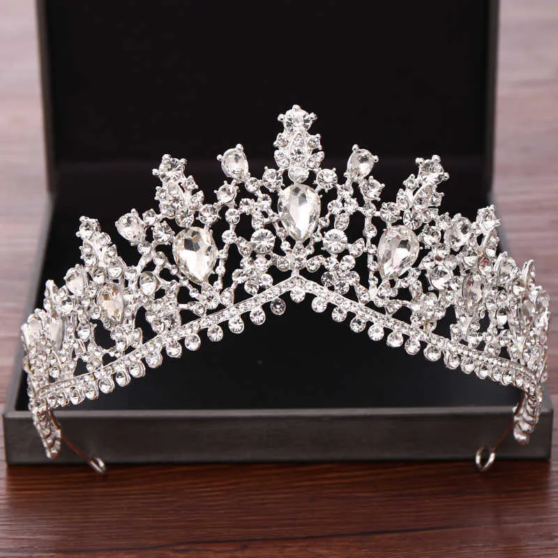 Wedding Hair Accessories Bridal Crowns and Tiaras Silver Color Crystal Rhinestone Wedding Crown Bride Tiara Headpiece Diadem X0625