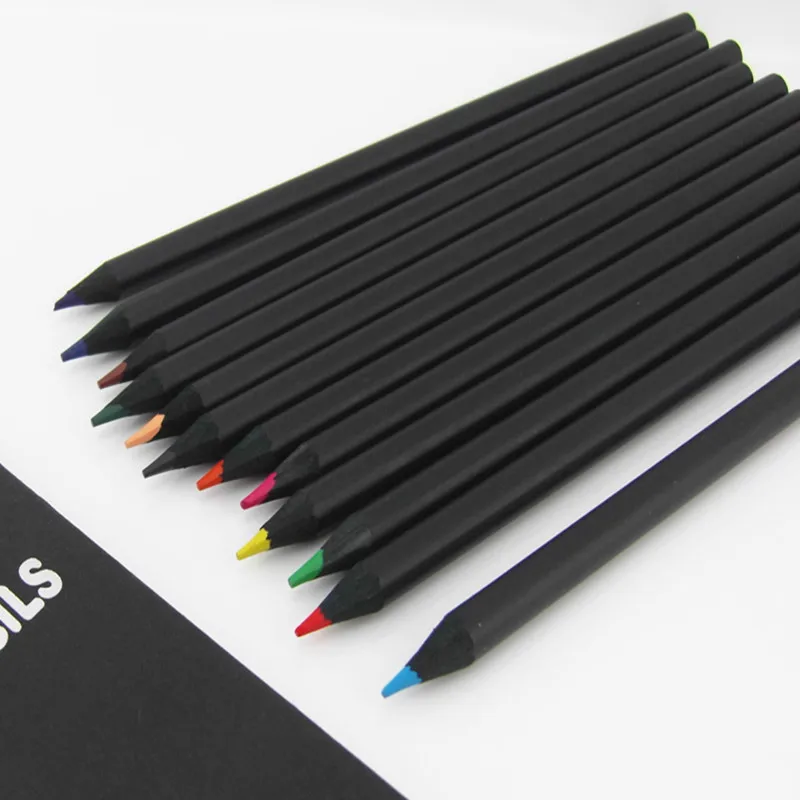 Crayon Emballage 12 Couleurs Différentes Crayons De Couleur Kawaii École Noir Crayons En Bois Livraison Rapide