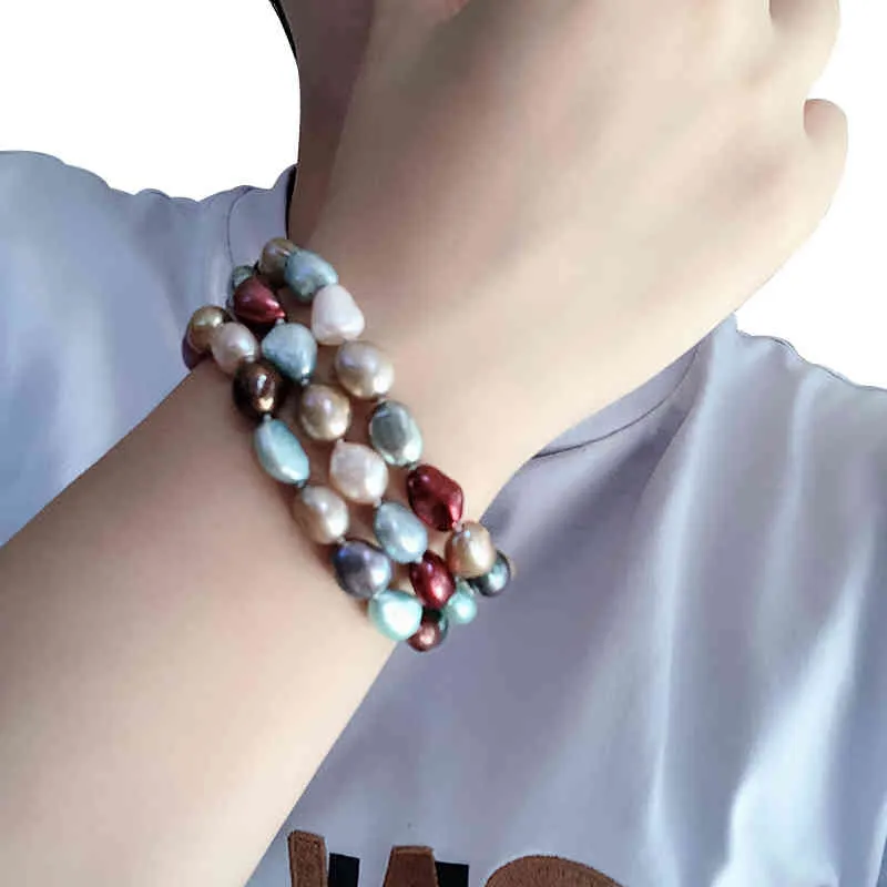100% veri braccialetti naturali le donneMulti colore braccialetto di perle d'acqua dolce gioielli ragazza moda regalo di compleanno tre file