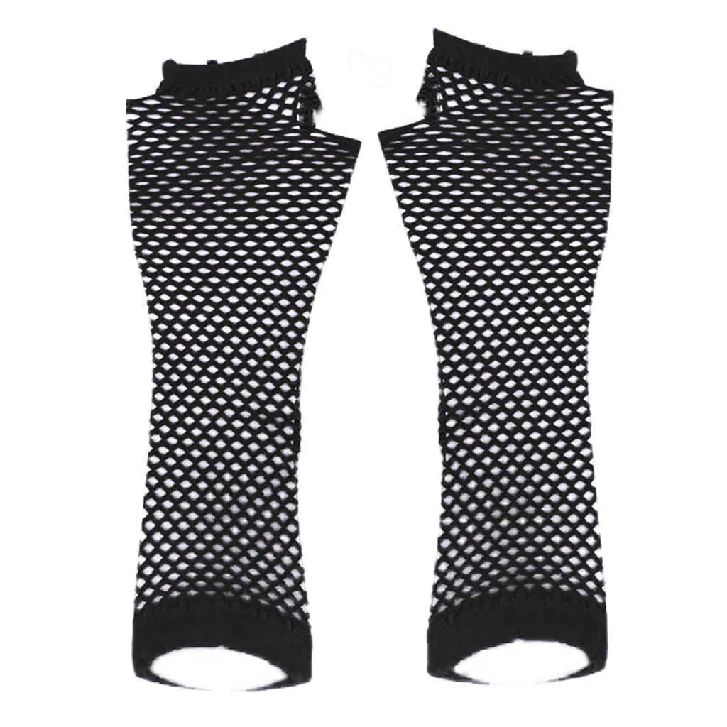 Women Gloves Hollow Out Holes Sexy Punk Goth Ladies Disco Dance Costume Fingerless Mesh Fishnet Gloves Motorcycle Protection Y0827