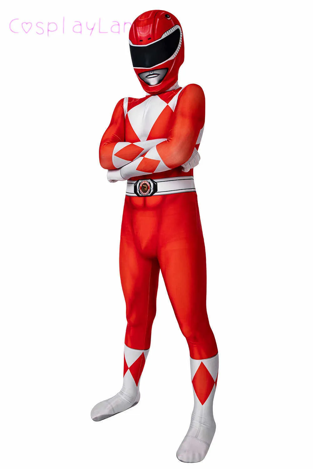 Red Ranger Bambini 3D Stampato Tuta Casco Bambini Halloween Supereroe Principe Geki Costume Cosplay Ragazzi Zentai Jason Suit Q0910
