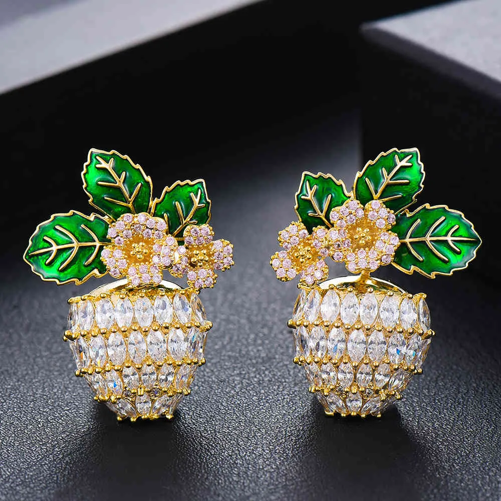 GODKI luxe Noble doux fraise goutte pendentif femmes mariée mariage boucles d'oreilles bijoux fins 2021 haute qualité