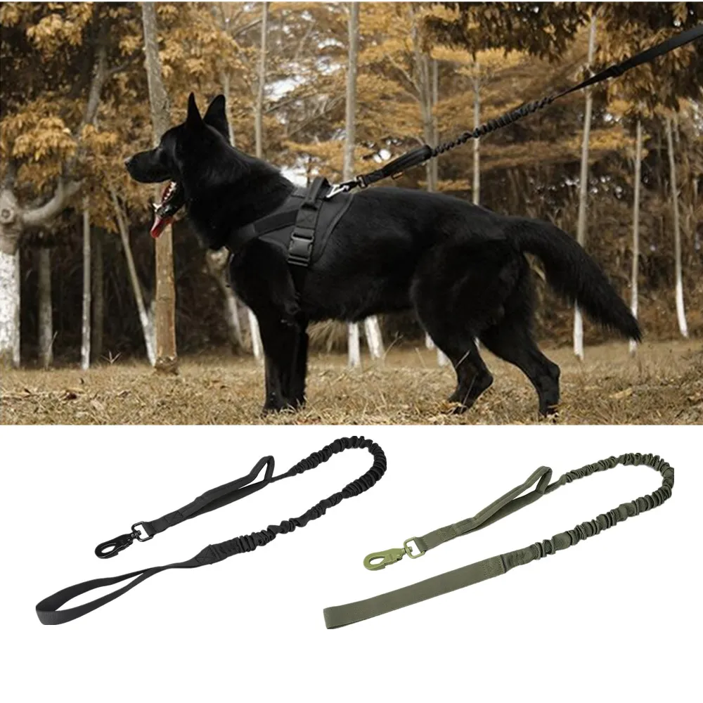 Dog Leash 1000D Nylon Tactical Military Police Dog Training Leash Elastic Pet Rope Black/Green All Seasons Big Dogs Accessories 210325