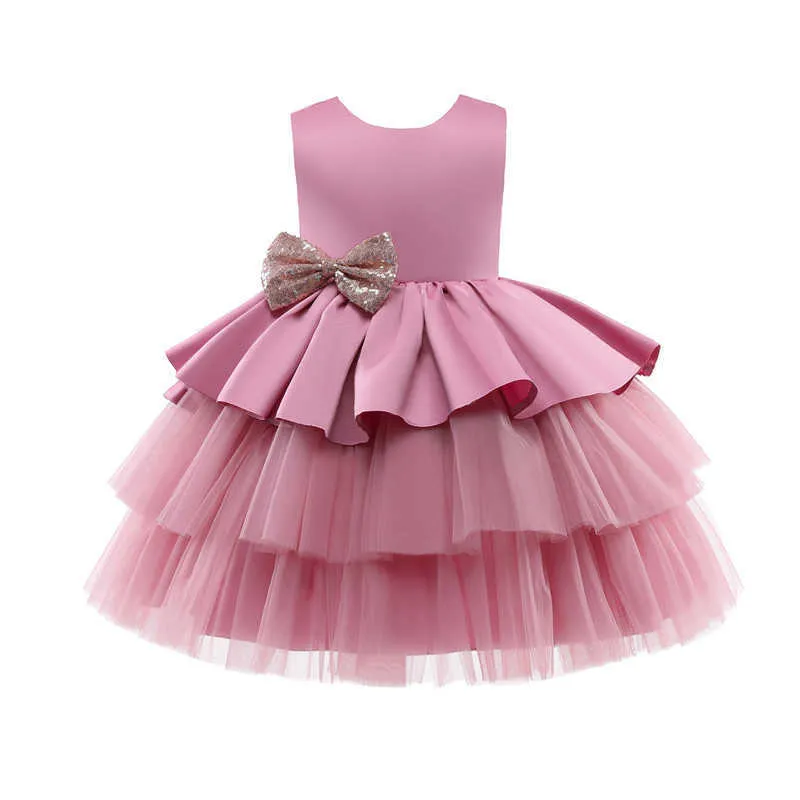 Mädchen Kleider Kinder Sommer Ärmellose Hochzeit und Geburtstag Party Pailletten Bogen Kuchen Vestidos Kinder Spitze Smash Tutu Prinzessin Kleid Q0716